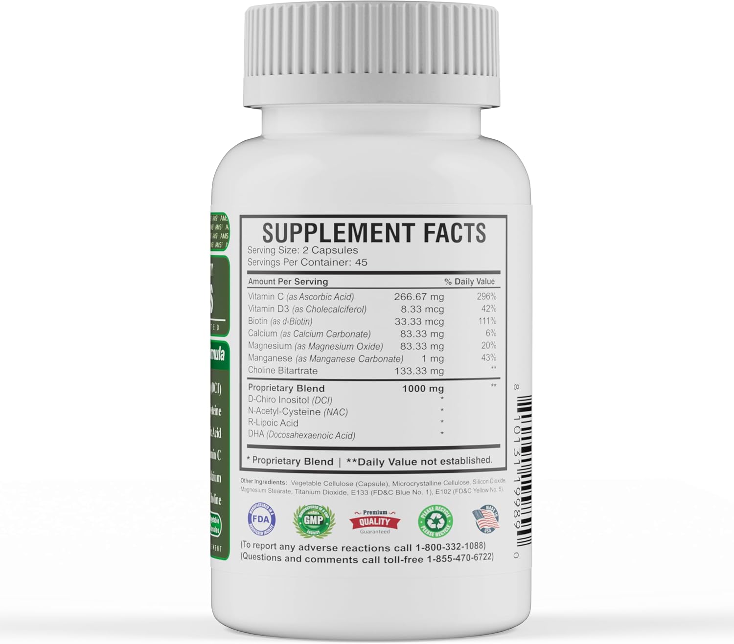 WFS Plus Fertility - Suplemento de Fertilidad para Mujeres con D-Chiro Inositol y DHA (90 Cápsulas)