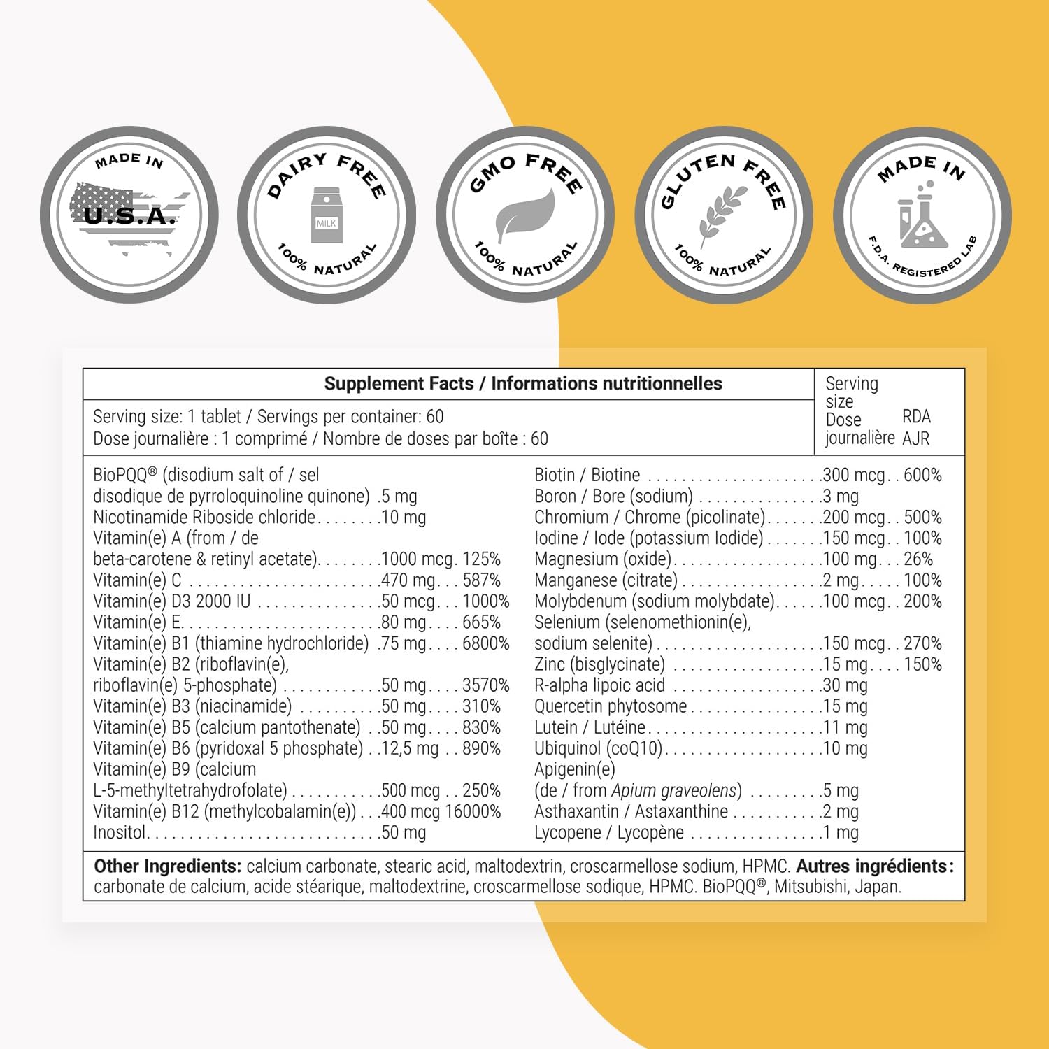 Supersmart - Daily 1® Timed Release - Multivitamínico para Hombres y Mujeres con BioPQQ, Vitaminas A, B, C, D, E, Biotina, Quercetina y Fisetina - 60 Comprimidos