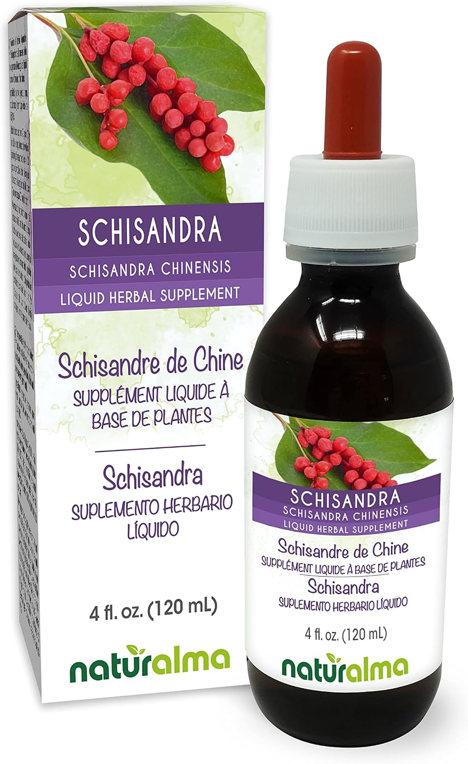 Naturalma Schisandra (Schisandra chinensis) Tintura Sin Alcohol - 118ml Extracto Líquido en Gotas - Complemento Alimenticio Vegano