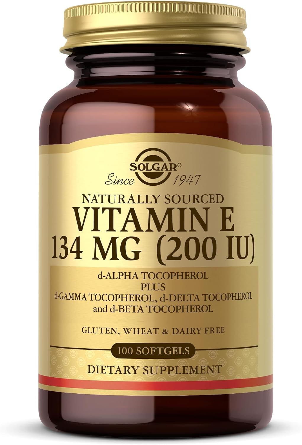 Solgar Vitamina E 200 UI - 100 Cápsulas Blandas - Natural - Sin Gluten