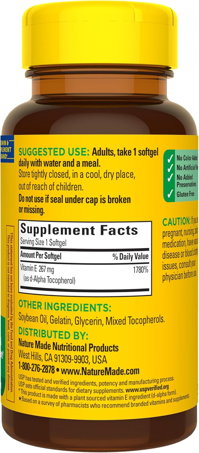 Nature Made Vitamin E 400 IU (267 mg) d-Alpha, 100 Softgels - 100-Day Supply