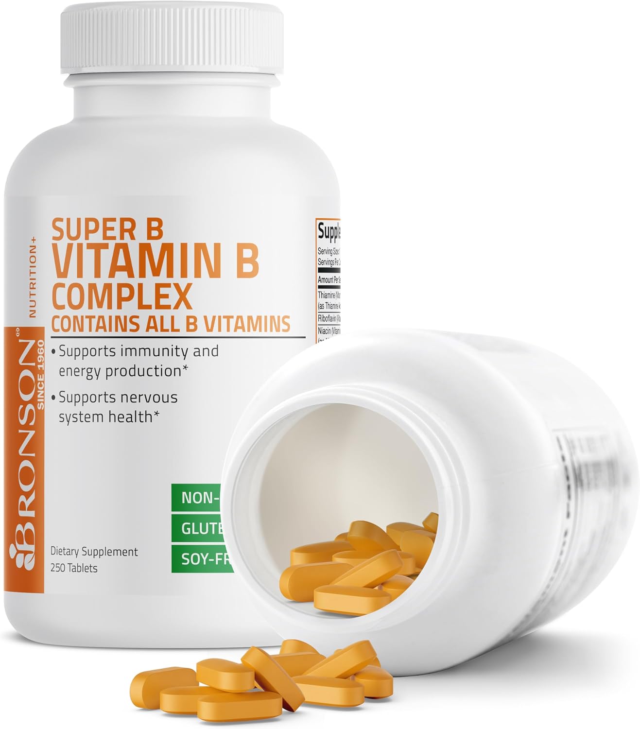 Bronson Complejo B - Vitaminas B1, B2, B3, B6, B9 (Ácido Fólico) y B12 - 250 Tablets