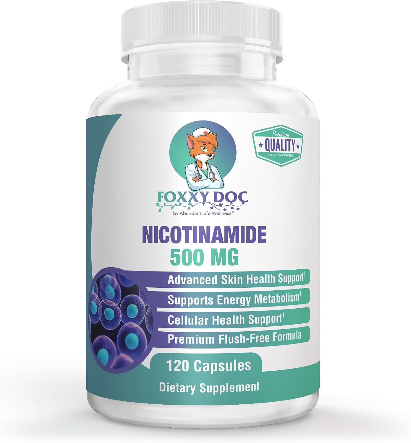 Nicotinamida 500 mg - Vitamina B3 para Energía y Salud Celular - Sin Rubor - 120 Cápsulas Veganas por Dr. Valerie Nelson