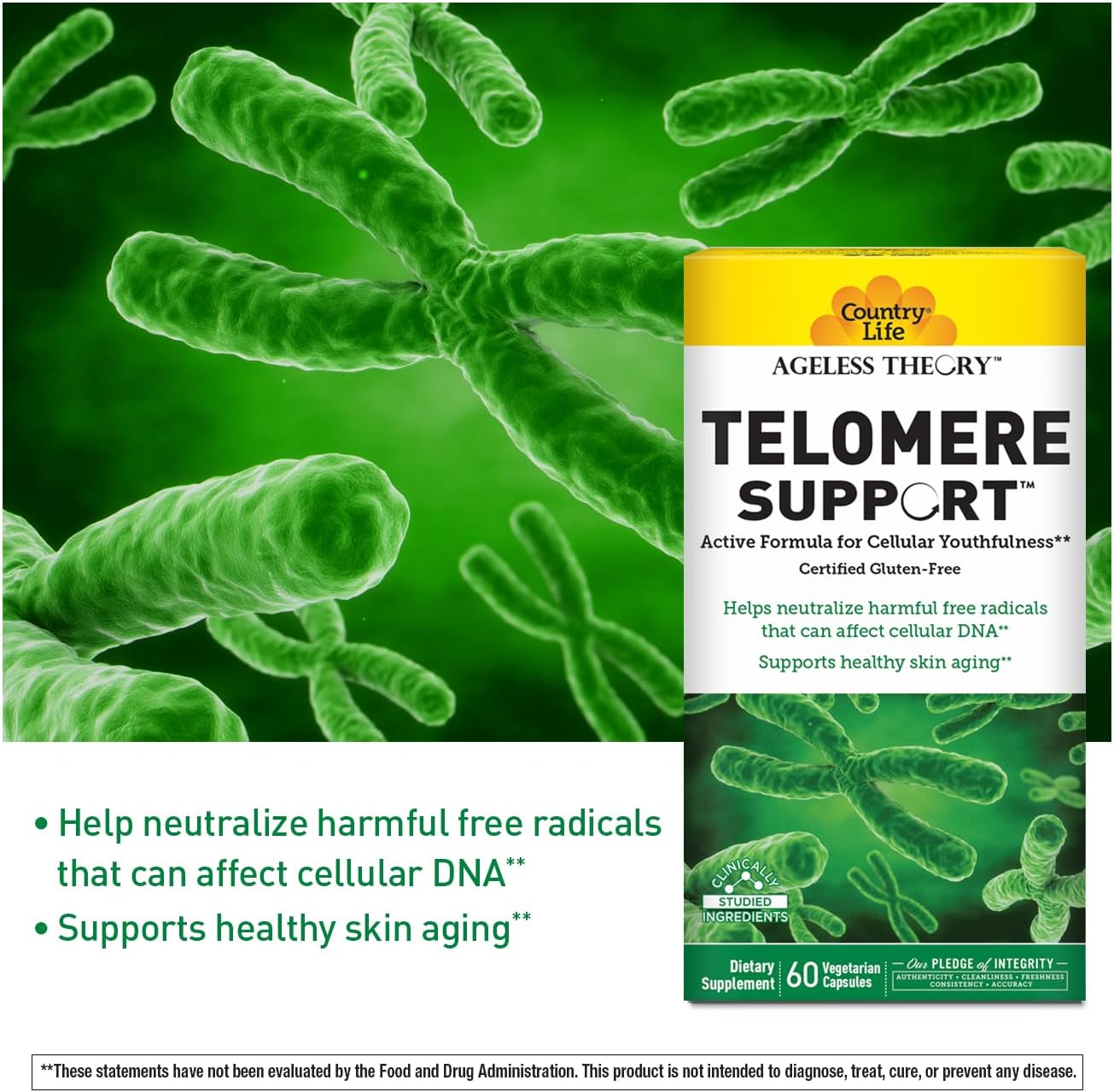 Country Life Ageless Theory Telomere Support - 60 cápsulas
