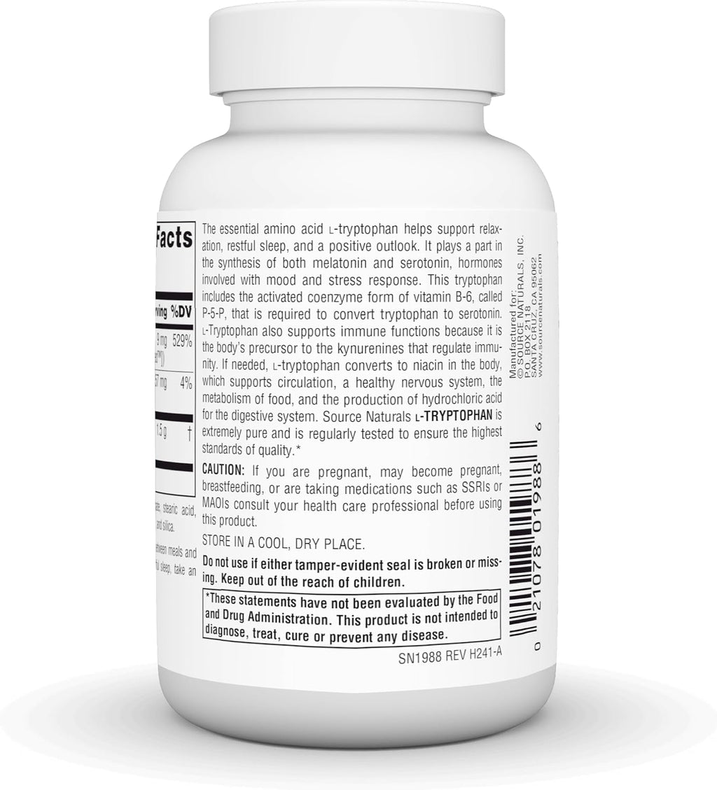 Source Naturals L-Tryptophan con Coenzima B-6, 500mg - 120 Comprimidos