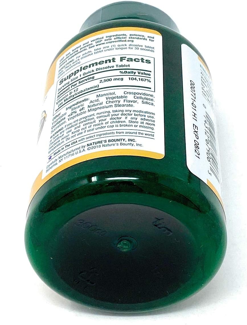 Nature's Bounty Vitamina B-12 2500 mcg de disolución rápida, sabor cereza natural (300 comprimidos)