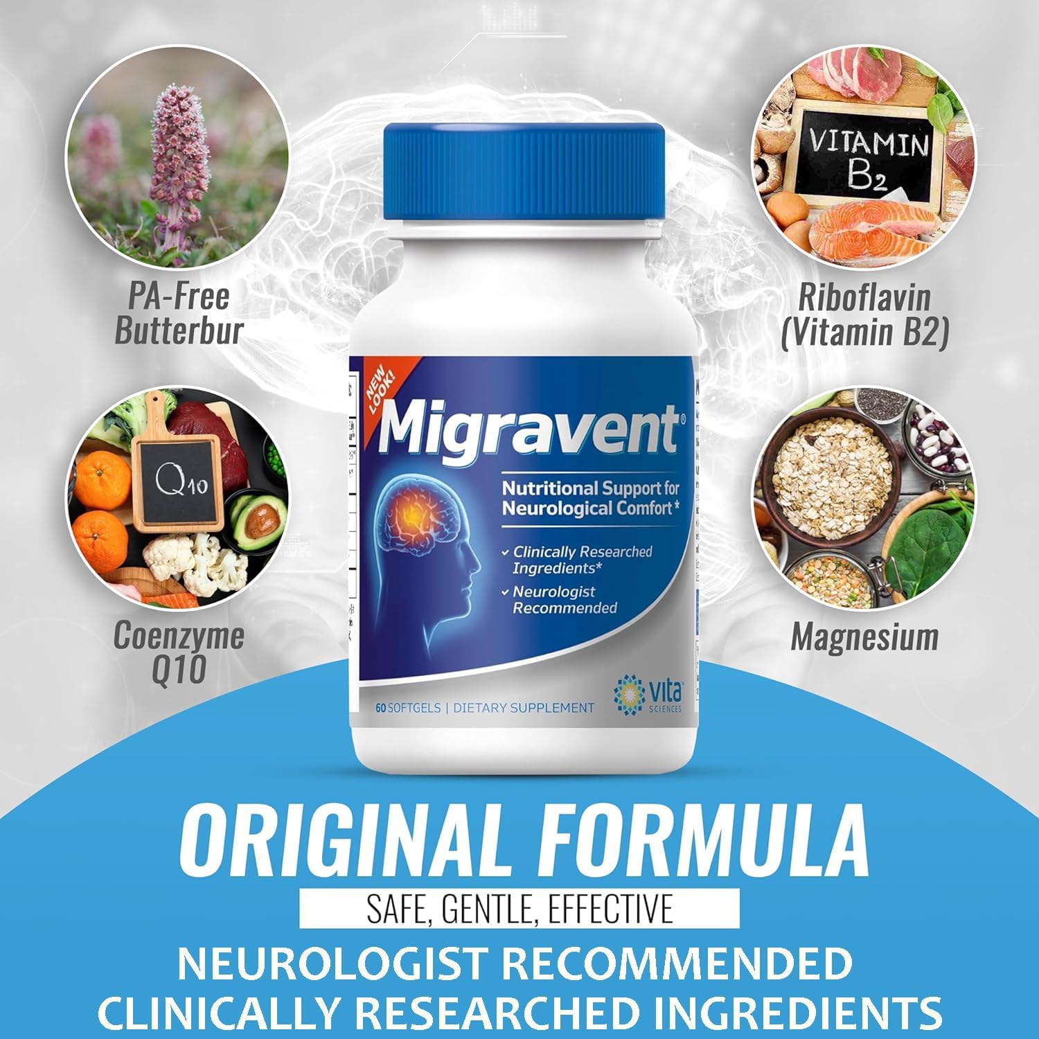Vita Sciences Migravent – Fórmula Nutricional Avanzada con Magnesio, CoQ10, Vitamina B2 y Butterbur – 60 Cápsulas