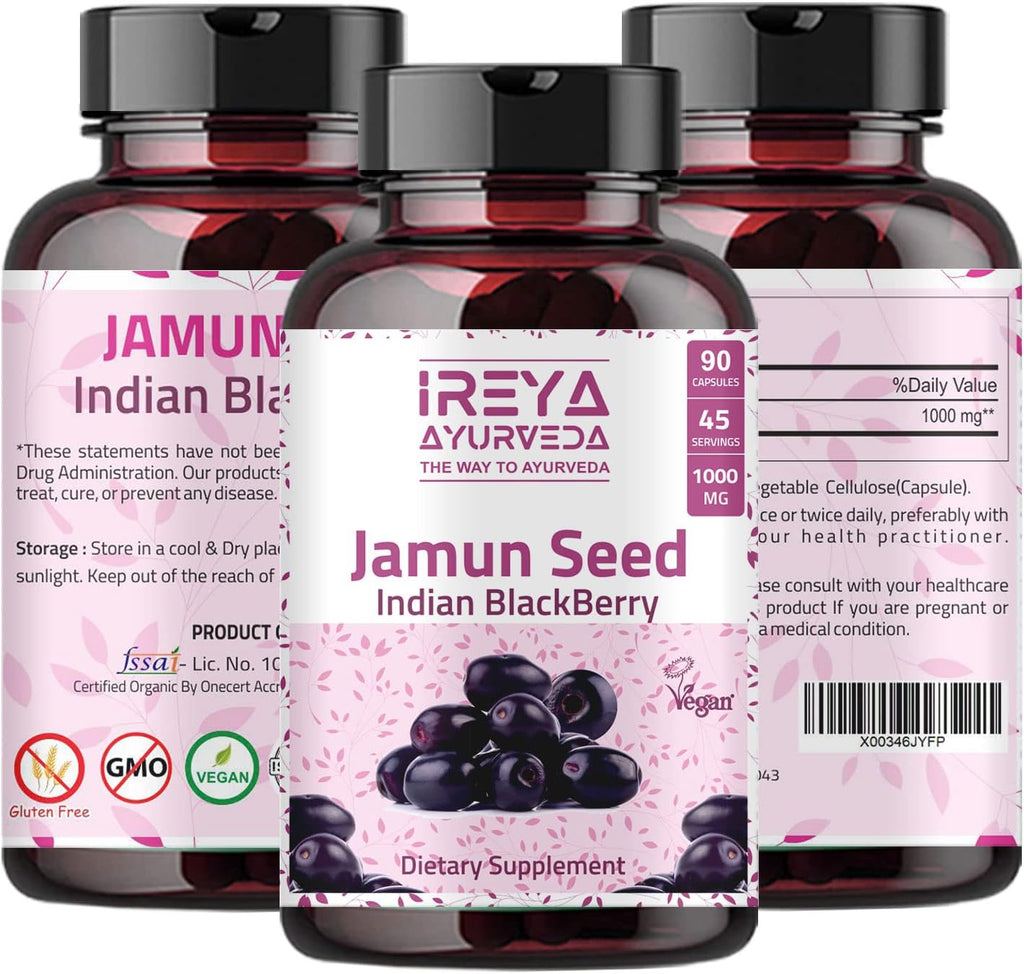 Cápsulas de Semilla de Jamun (Indian BlackBerry) - 90 Cápsulas, 1000 mg