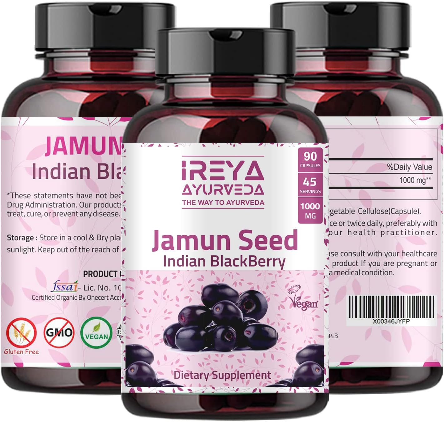 Cápsulas de Semilla de Jamun (Indian BlackBerry) - 90 Cápsulas, 1000 mg