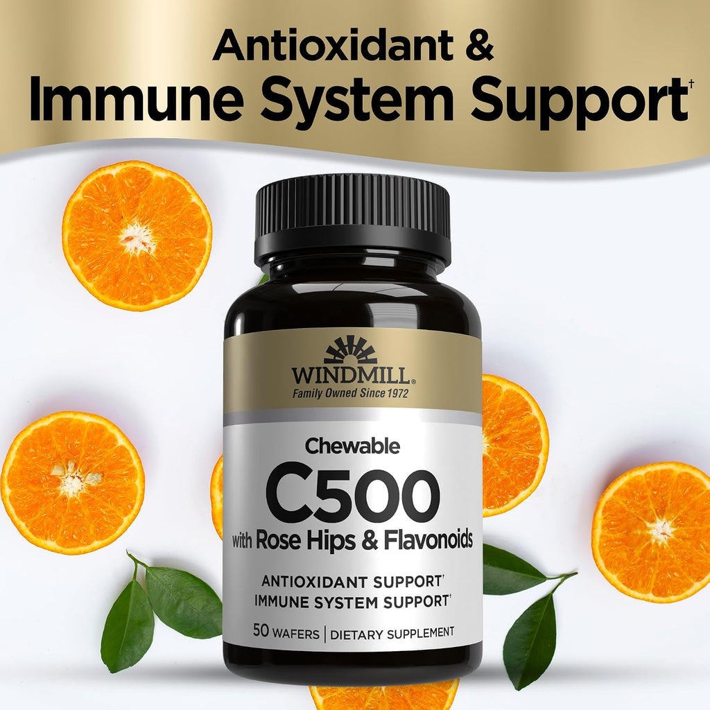 Windmill Vitamina C 500 mg con Escaramujo y Bioflavonoides - 50 Comprimidos Masticables