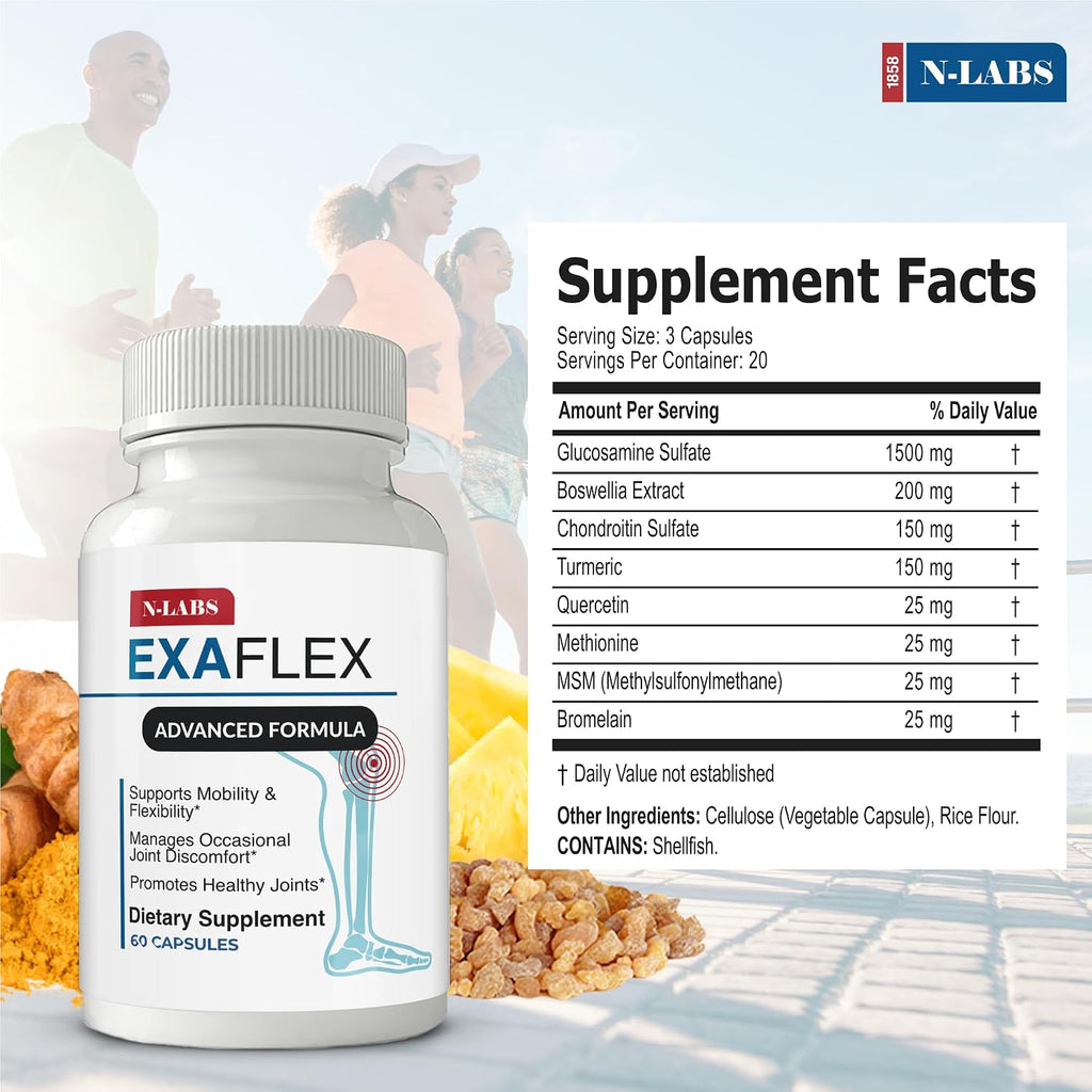 ExaFlex Glucosamina, Condroitina, MSM y Bromelina - 60 Cápsulas