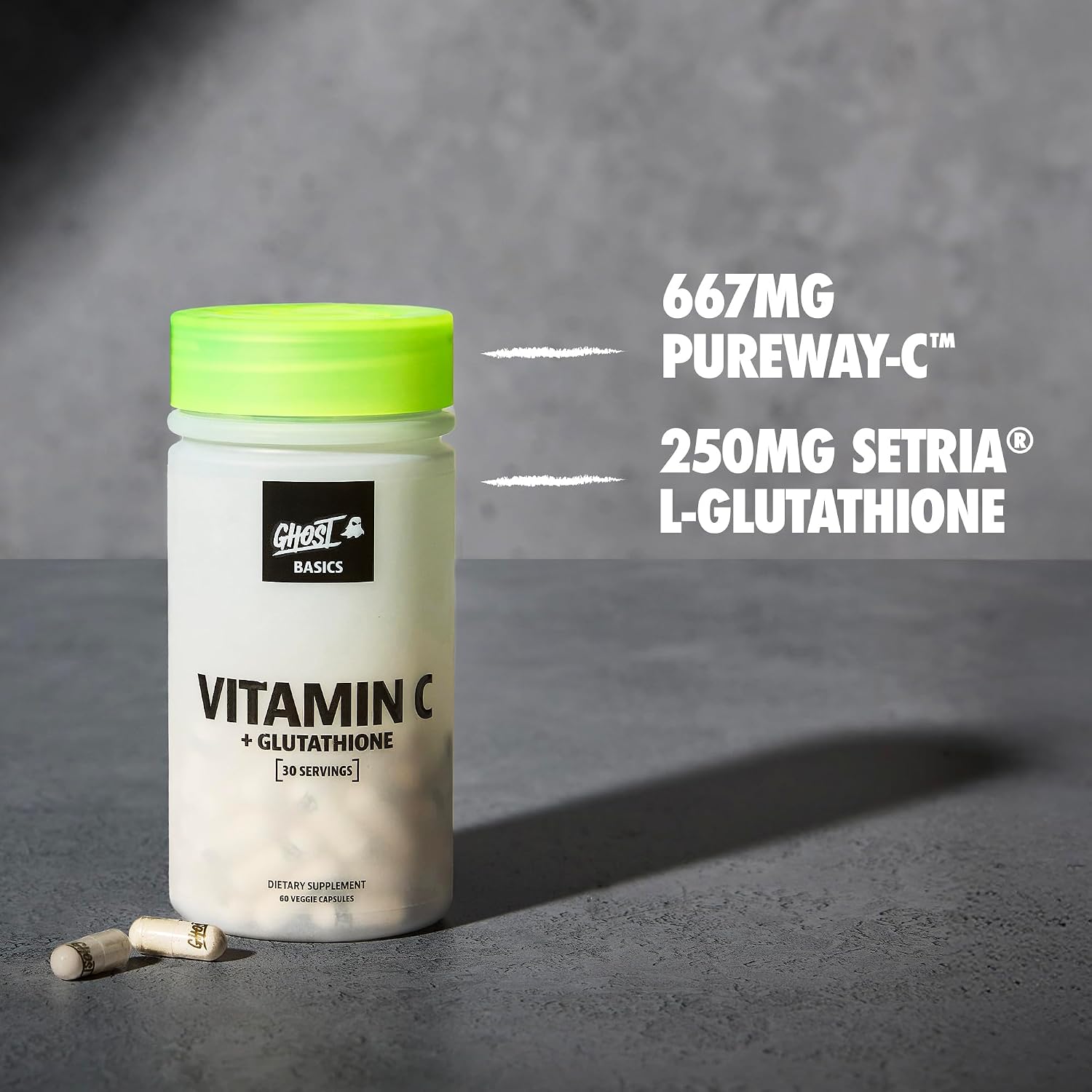 GHOST Basics Vitamina C + Glutatión – 60 Cápsulas Veganas