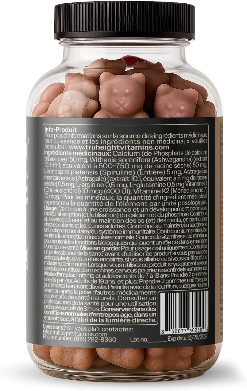 TruHeight Growth Gummies (Sandía) - Suplemento de Crecimiento Natural para Niños y Adolescentes - Vitaminas D, K, Calcio y Ashwagandha