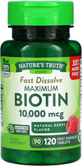 Nature's Truth Biotina Máxima 10.000 μg Comprimidos de Disolución Rápida Sabor Berry - 120 unidades, Paquete de 2
