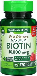 Nature's Truth Biotina Máxima 10.000 μg Comprimidos de Disolución Rápida Sabor Berry - 120 unidades, Paquete de 2