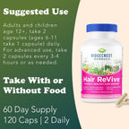 RidgeCrest Herbals Hair ReVive - Complemento Capilar con Biotina, Zinc y Cobre (120 Cápsulas, 30 Dosis)
