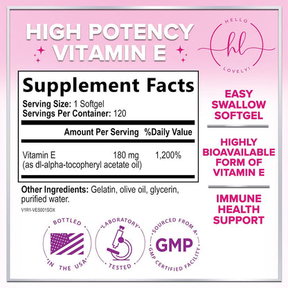 Hello Lovely Vitamina E 180 mg - Suplemento – El funcionamiento normal del sistema inmunitario. – Image 2