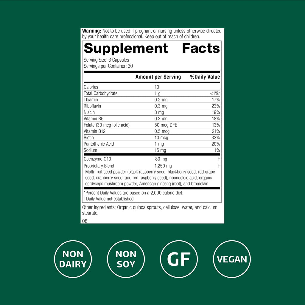 Standard Process B Vitality con CoQ10 - Complejo B con Riboflavina, Biotina y B12 - Vegano, sin Gluten - 90 Cápsulas (30 Servicios)