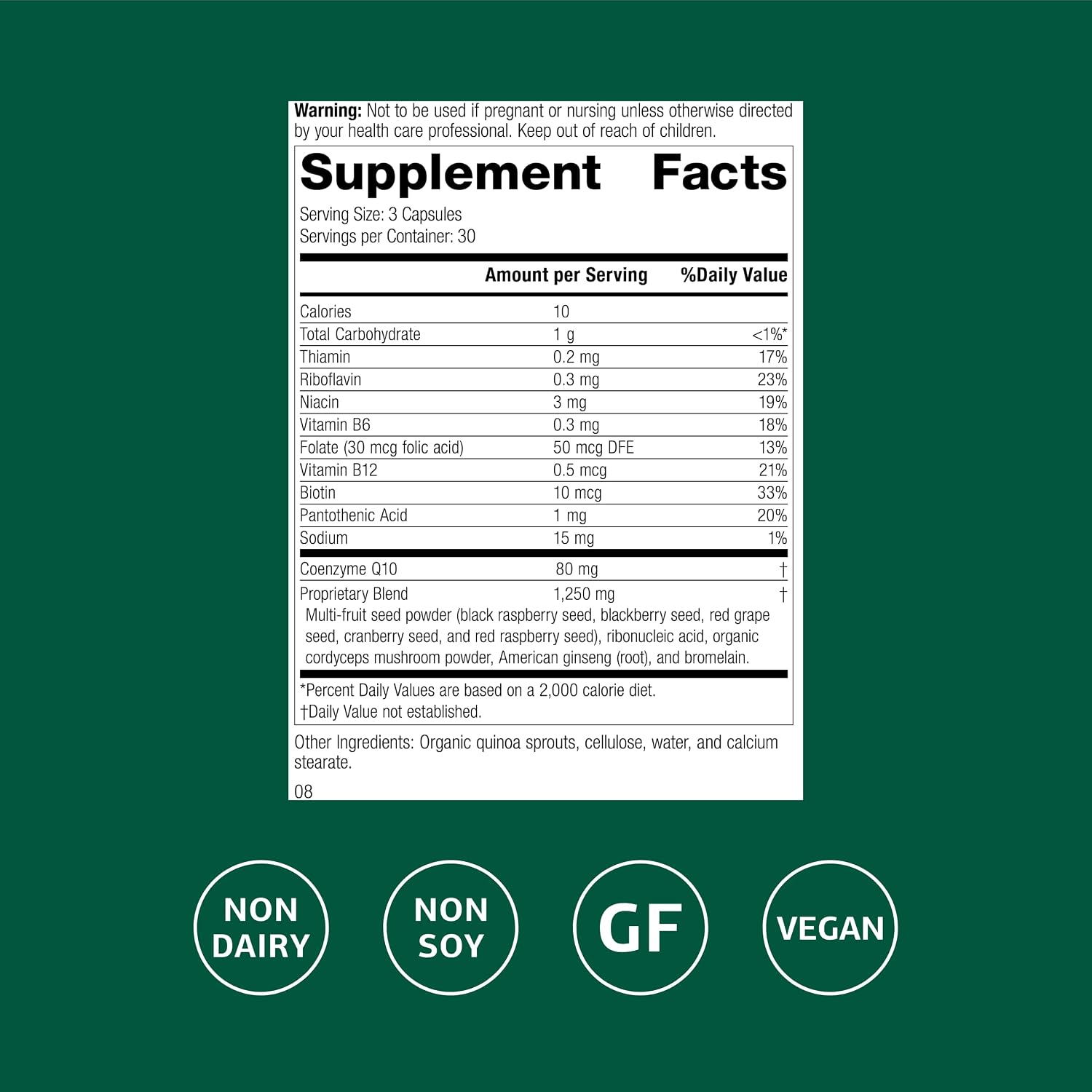 Standard Process B Vitality con CoQ10 - Complejo B con Riboflavina, Biotina y B12 - Vegano, sin Gluten - 90 Cápsulas (30 Servicios)