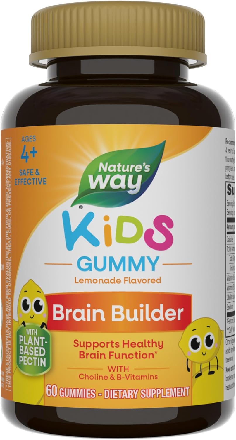 Nature's Way Kids Brain Builder Gominolas para la Función Cerebral, Sabor Limonada, 60 Gominolas