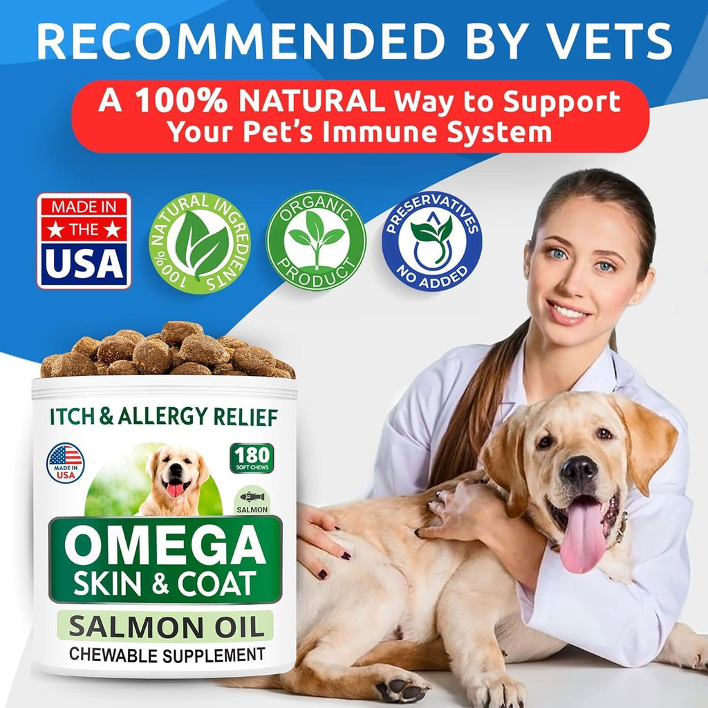 BARK&SPARK Omega 3 para Perros - 360 Golosinas de Aceite de Salmón con EPA y DHA para la Piel, el Pelaje y las Articulaciones