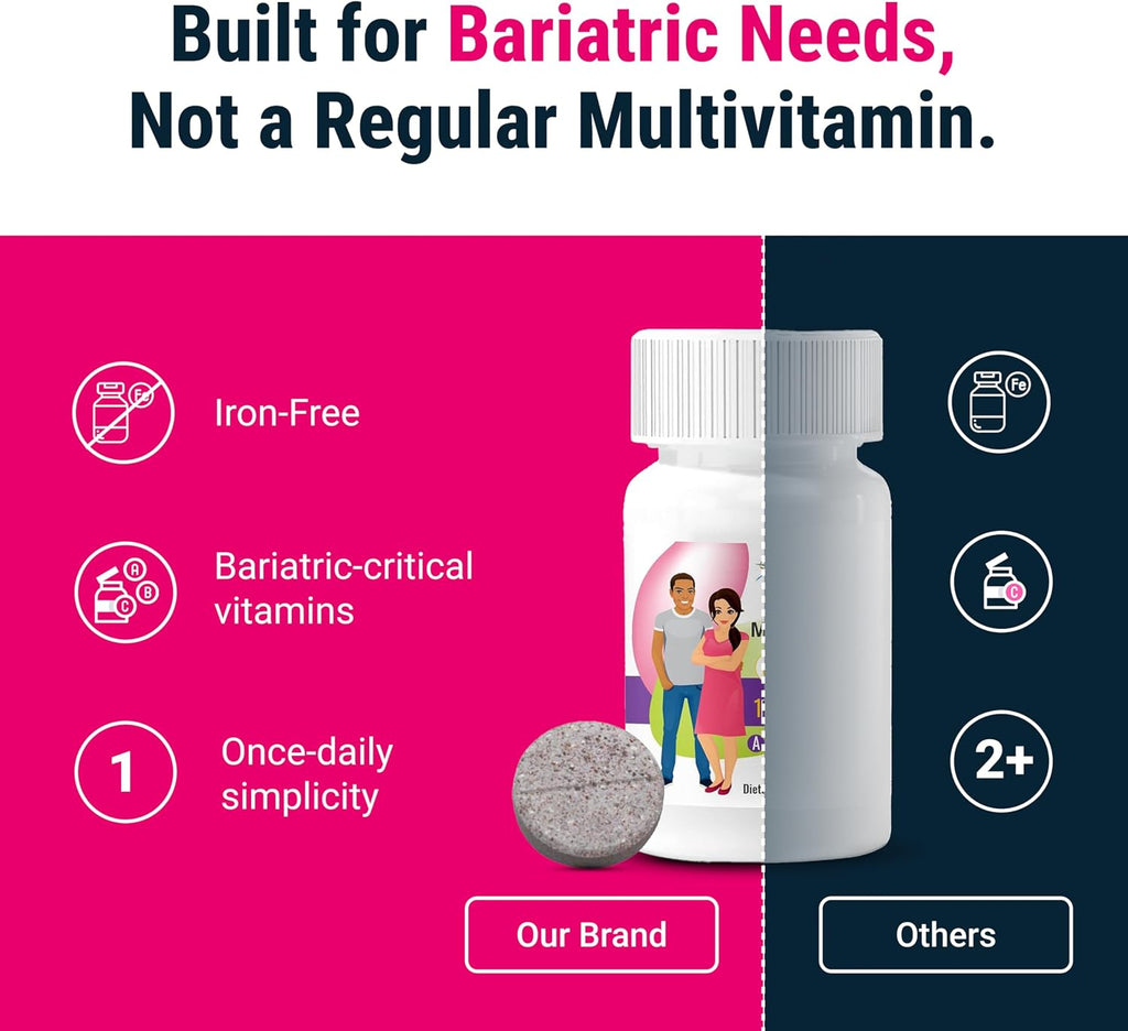 BariatricPal Multivitamin ONE - Multivitamínico masticable sin hierro sabor bayas mixtas - 30 comprimidos