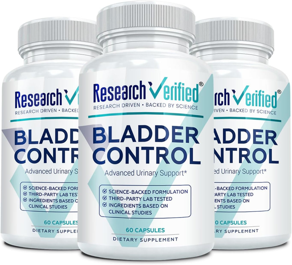 Research Verified Bladder Control - Control de Vejiga para Mujeres 50+ - Semilla de Calabaza, Isoflavonas de Soja, Tiamina - 60 Cápsulas Veganas - Pack de 3