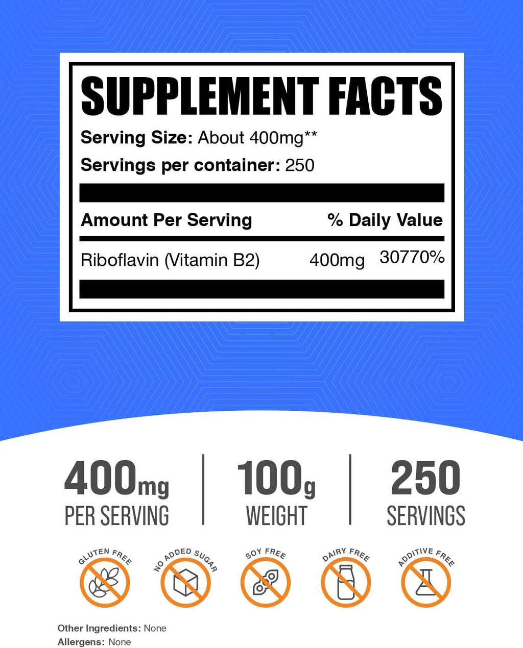 BulkSupplements.com Riboflavin Powder - Vitamin B2, 400mg per Serving, 100g
