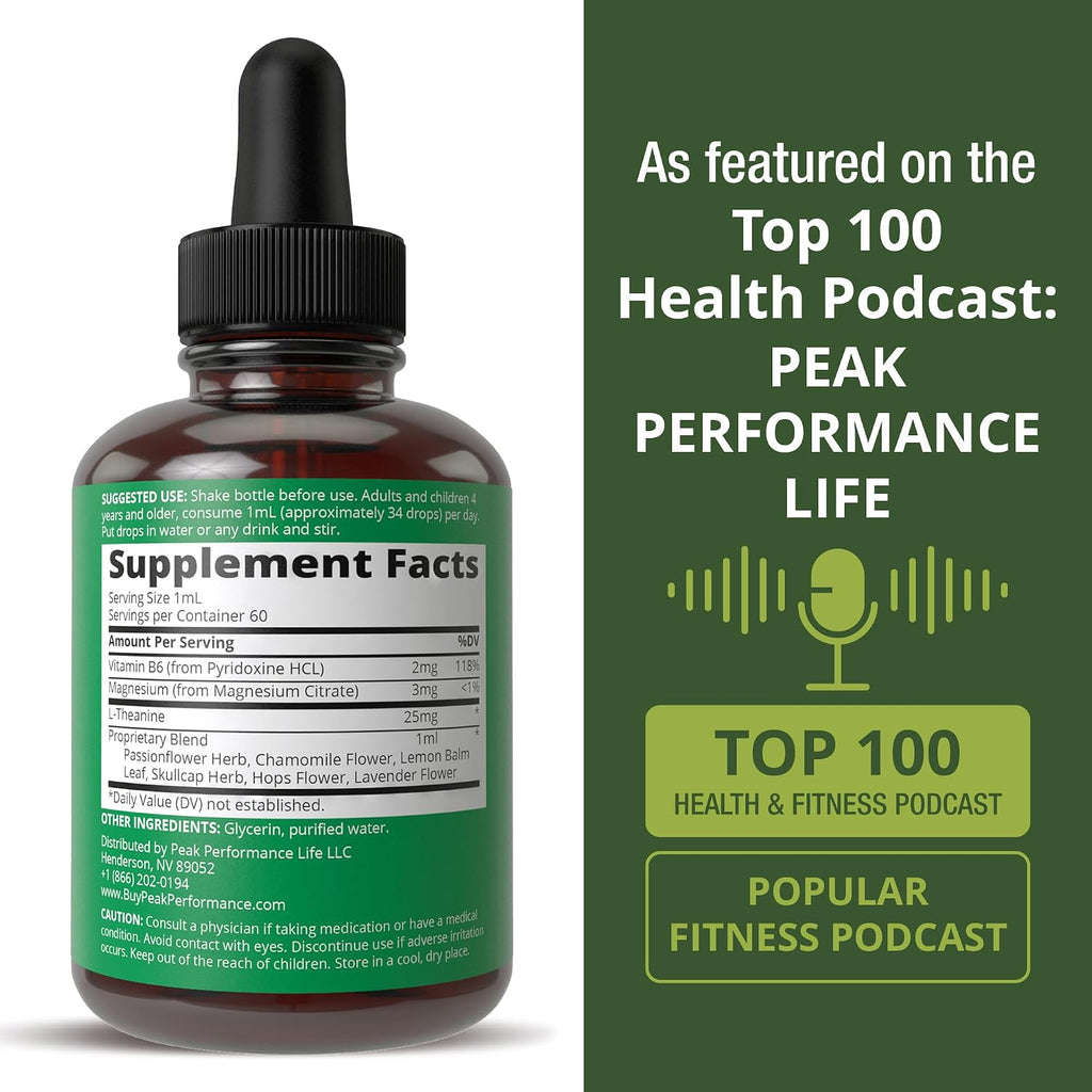 Peak Performance Kids Calm Gotas Calmantes para Niños - Ayuda para la Relajación y el Sueño - Sin Sabor, Sin Azúcar, Vegano con Magnesio y Manzanilla - 59 ml