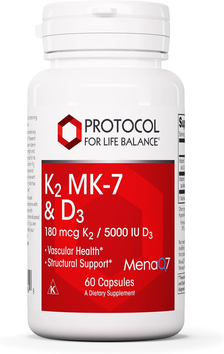 PROTOCOL FOR LIFE BALANCE Vitamina D3 5000 UI con K2 MK-7 180 mcg - 60 Cápsulas Veganas