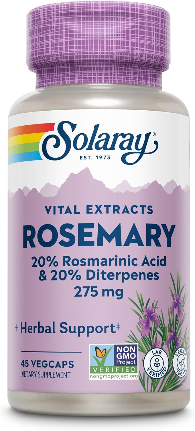 Extracto de Hoja de Romero de Potencia Garantizada - Solaray 275 mg, 45 Cápsulas Vegetales