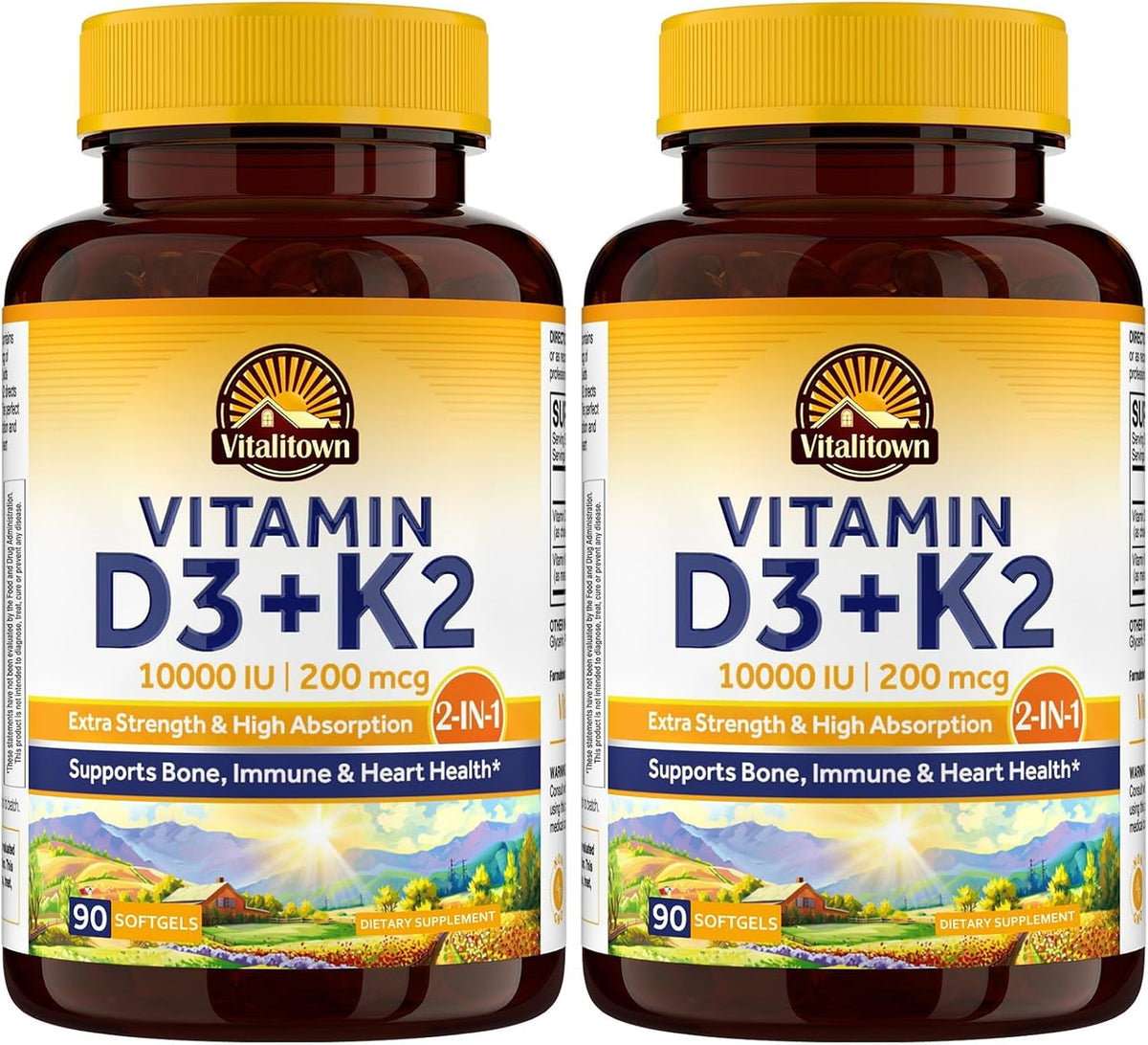 Vitalitown Vitamina D3 K2, 10000 UI D3 + 200 – La vitamina D contribuye a la absorción y utilización normal del – Image 10