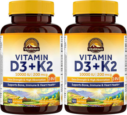 Vitalitown Vitamina D3 K2, 10000 UI D3 + 200 – La vitamina D contribuye a la absorción y utilización normal del – Image 10