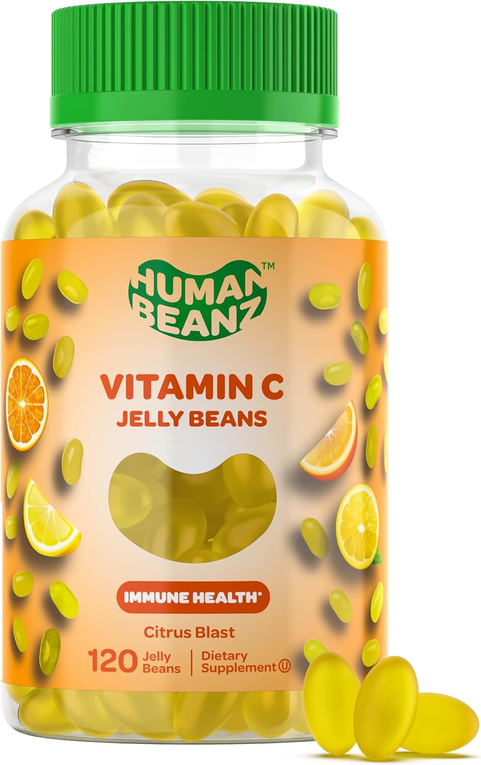 Human Beanz Vitamin C Jelly Bean Gummies | 120 Gomitas de Vitamina C Sabor Citrus Blast | Vegetariano, Kosher