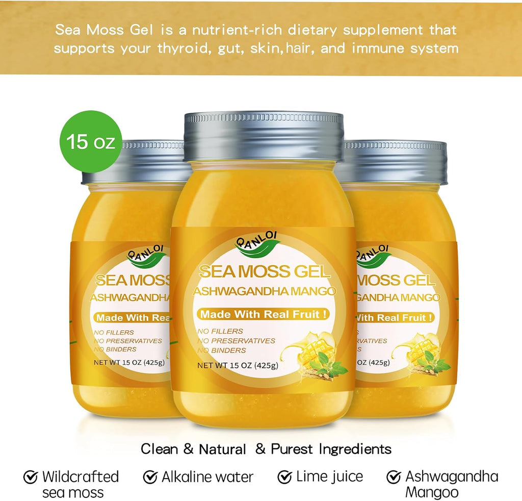 Gel de Musgo Marino con Ashwagandha y Sabor Mango - QANLOI 425g
