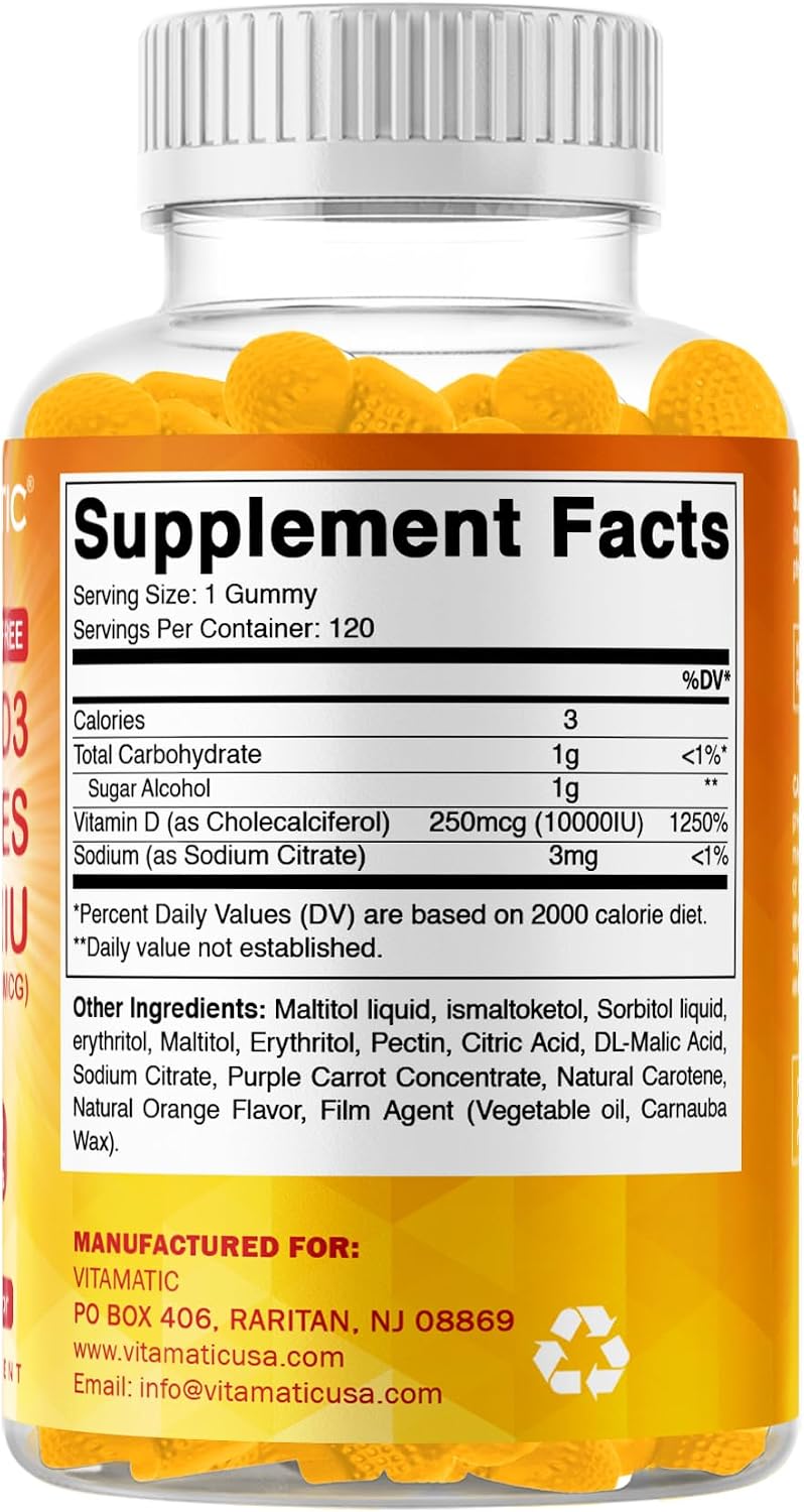 Vitamatic Vitamina D3 10000 IU Gomitas Sin Azúcar - 120 Unidades