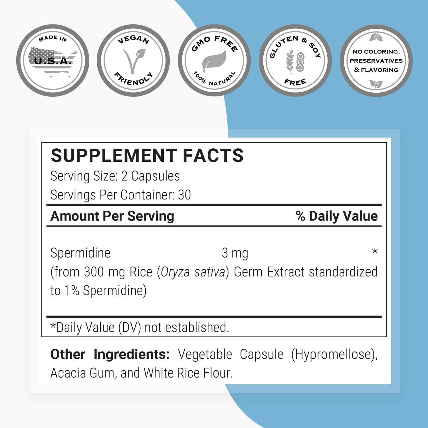 Supersmart Spermidine 3mg por Día - Complemento Alimenticio con Extracto de Arroz - 60 Cápsulas