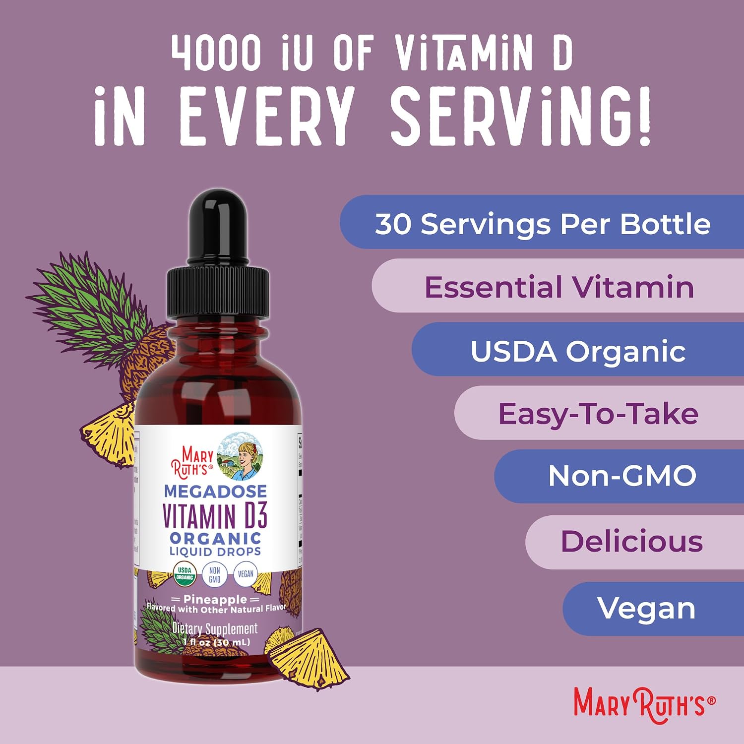 MaryRuth's Vitamina D3 Líquida Orgánica 4000 UI - 30 Dosis