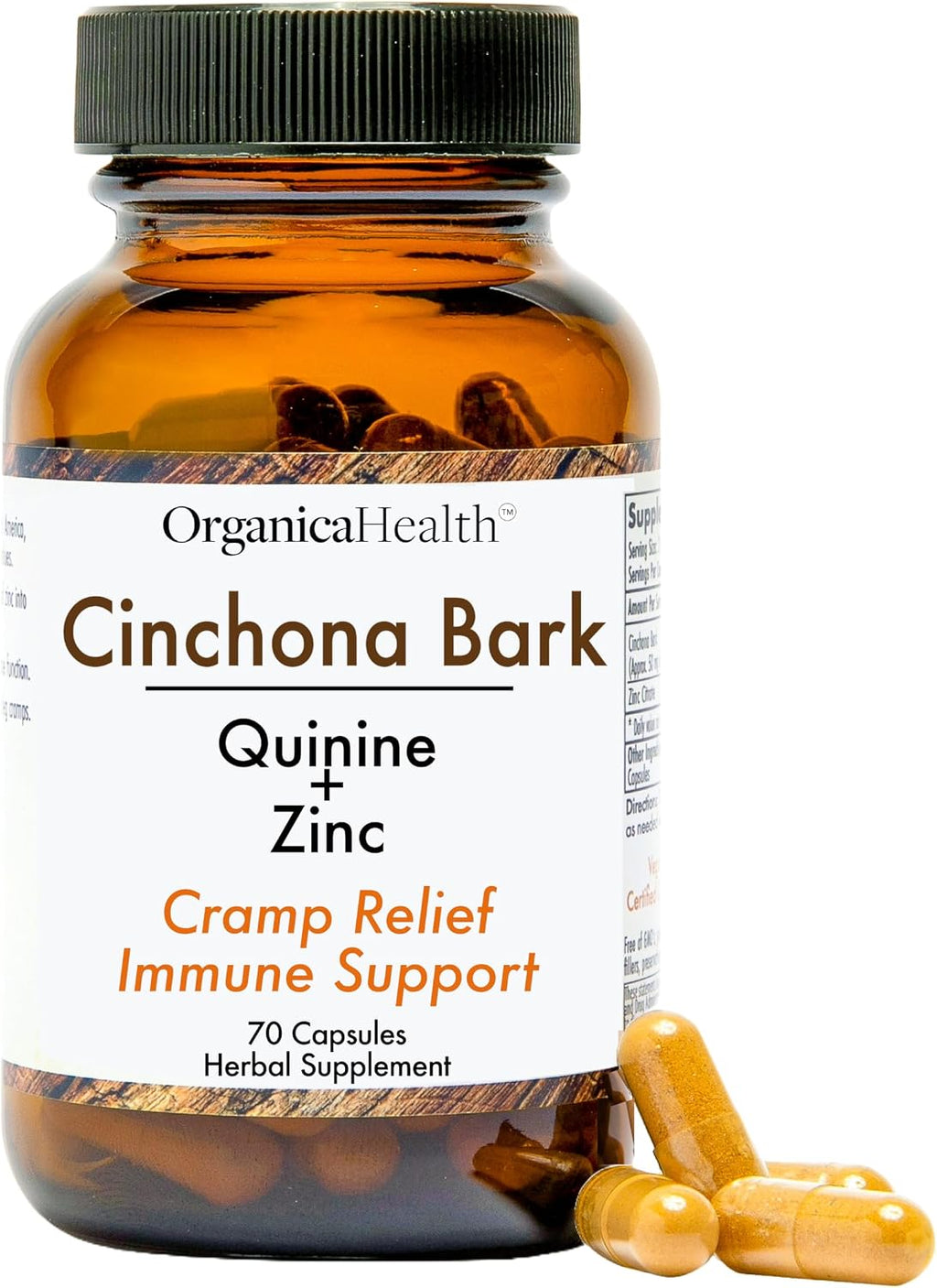 Quinina Orgánica con Zinc 50 mg para Calambres Nocturnos - 70 Cápsulas Veganas