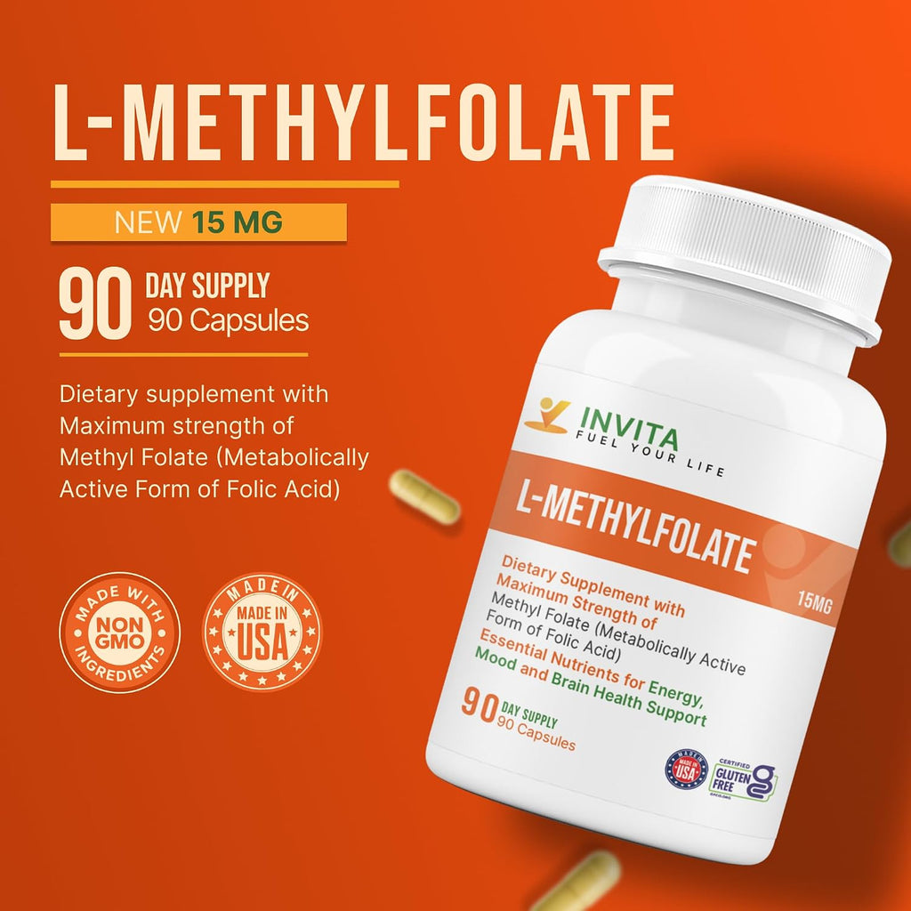 INVITA L-Methylfolate 15mg – Metilfolato Activo 5-MTHF – 90 Cápsulas