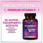 Vitamina E – 180 mg por Ración – Suplemento para Piel y Cabello – dl-Alfa Tocoferol – 60 Cápsulas Blandas