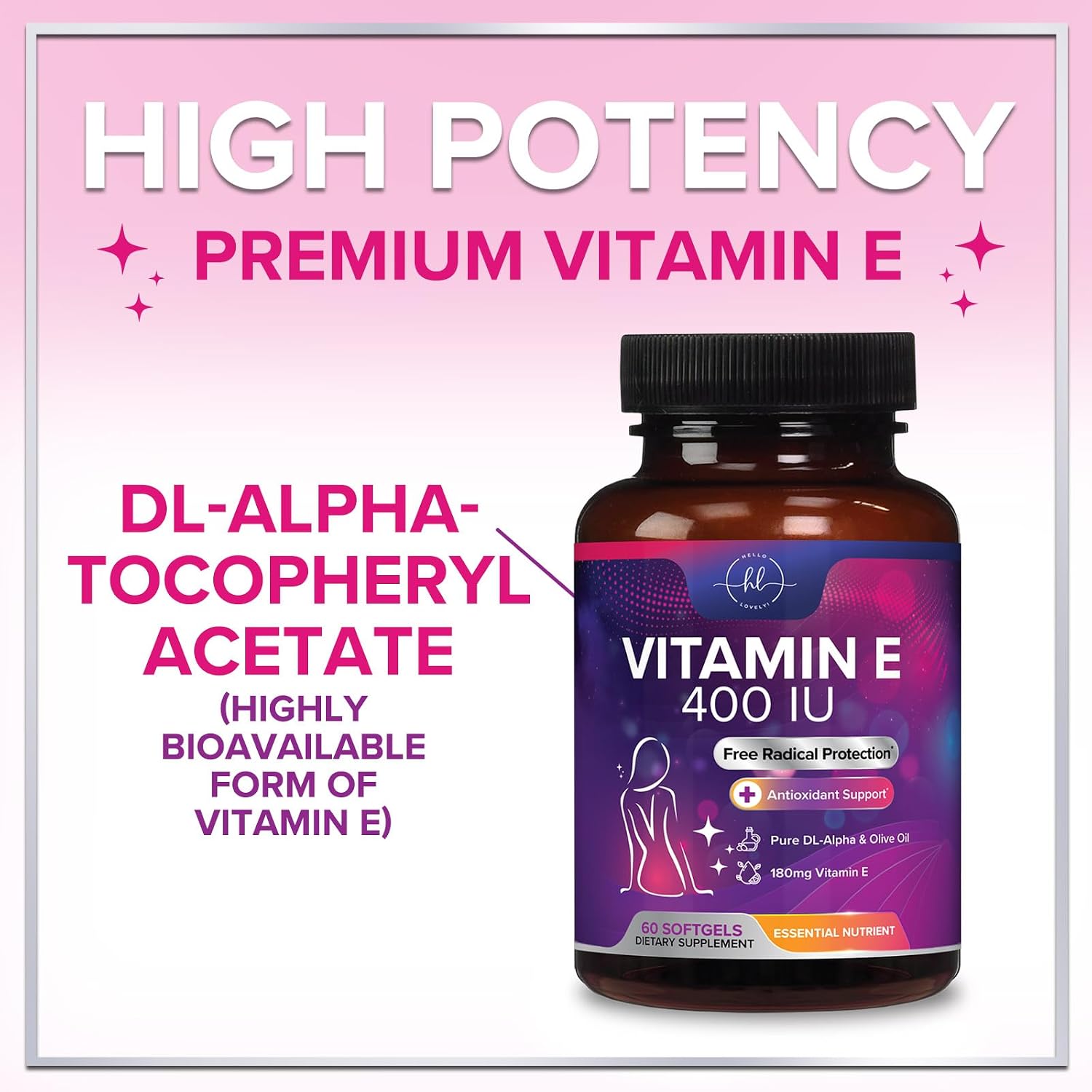 Vitamina E – 180 mg por Ración – Suplemento para Piel y Cabello – dl-Alfa Tocoferol – 60 Cápsulas Blandas