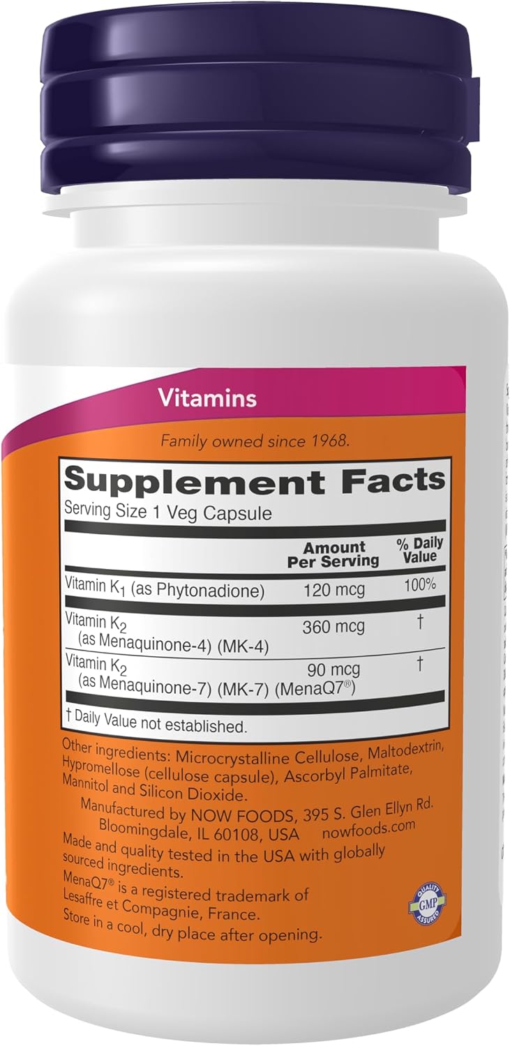 NOW Foods MK-7 Plus con K1 y MK-4 - 90 Cápsulas Veganas