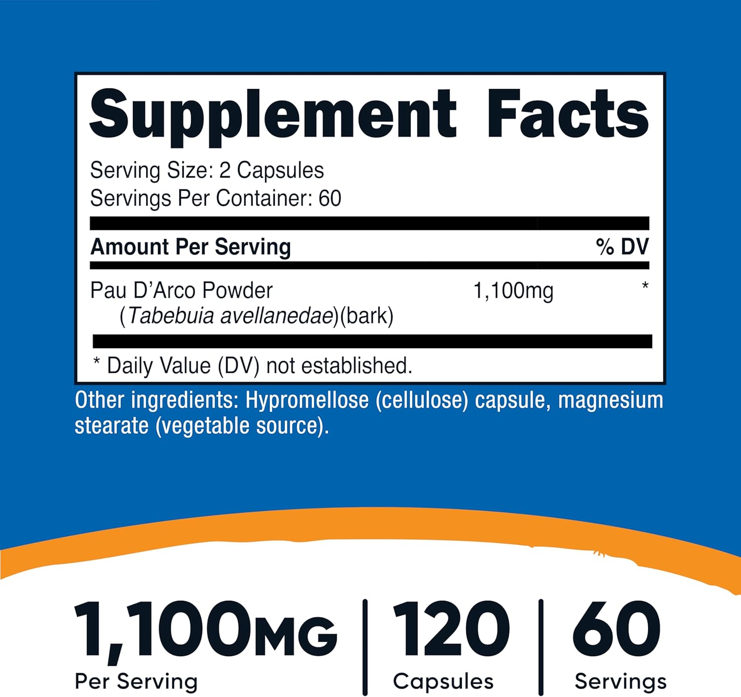 Nutricost Pau D'Arco Corteza Interior 1100mg, 120 Cápsulas Vegetarianas (60 Dosis) - No Transgénico y Sin Gluten