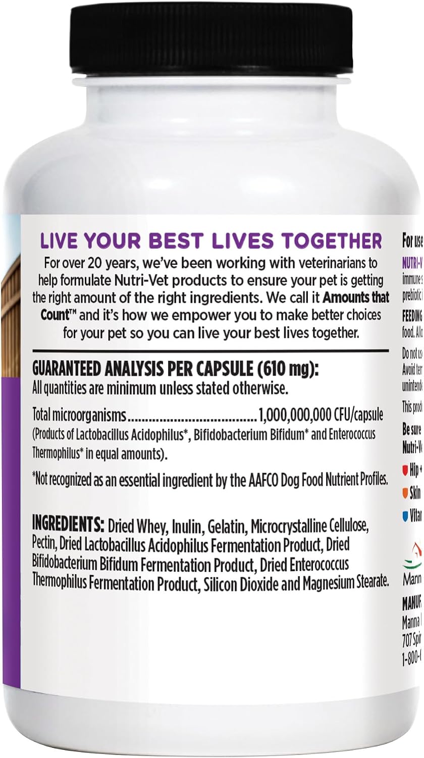 Nutri-Vet Probiotics for Dogs - 60 Capsules for Digestive and Immune Health