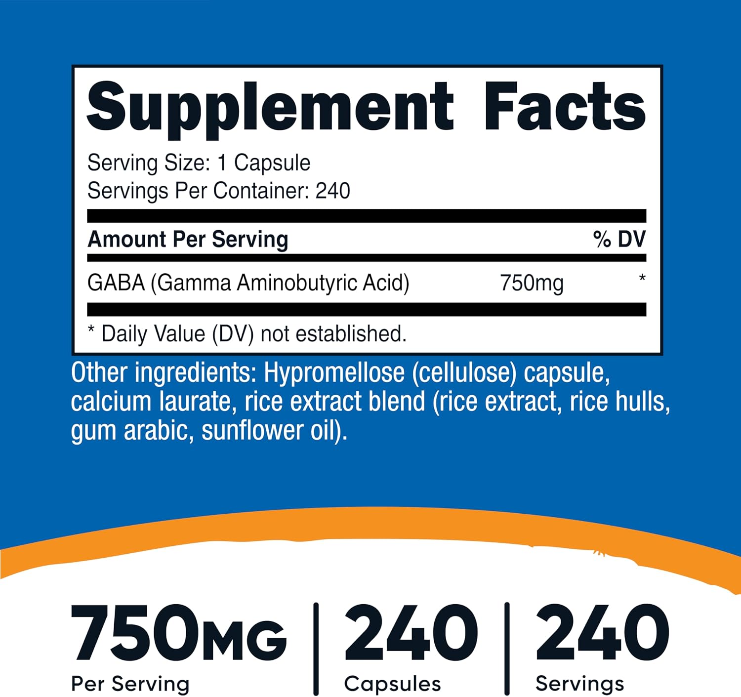Nutricost GABA (Ácido Gamma-Aminobutírico) 750mg, 240 Cápsulas