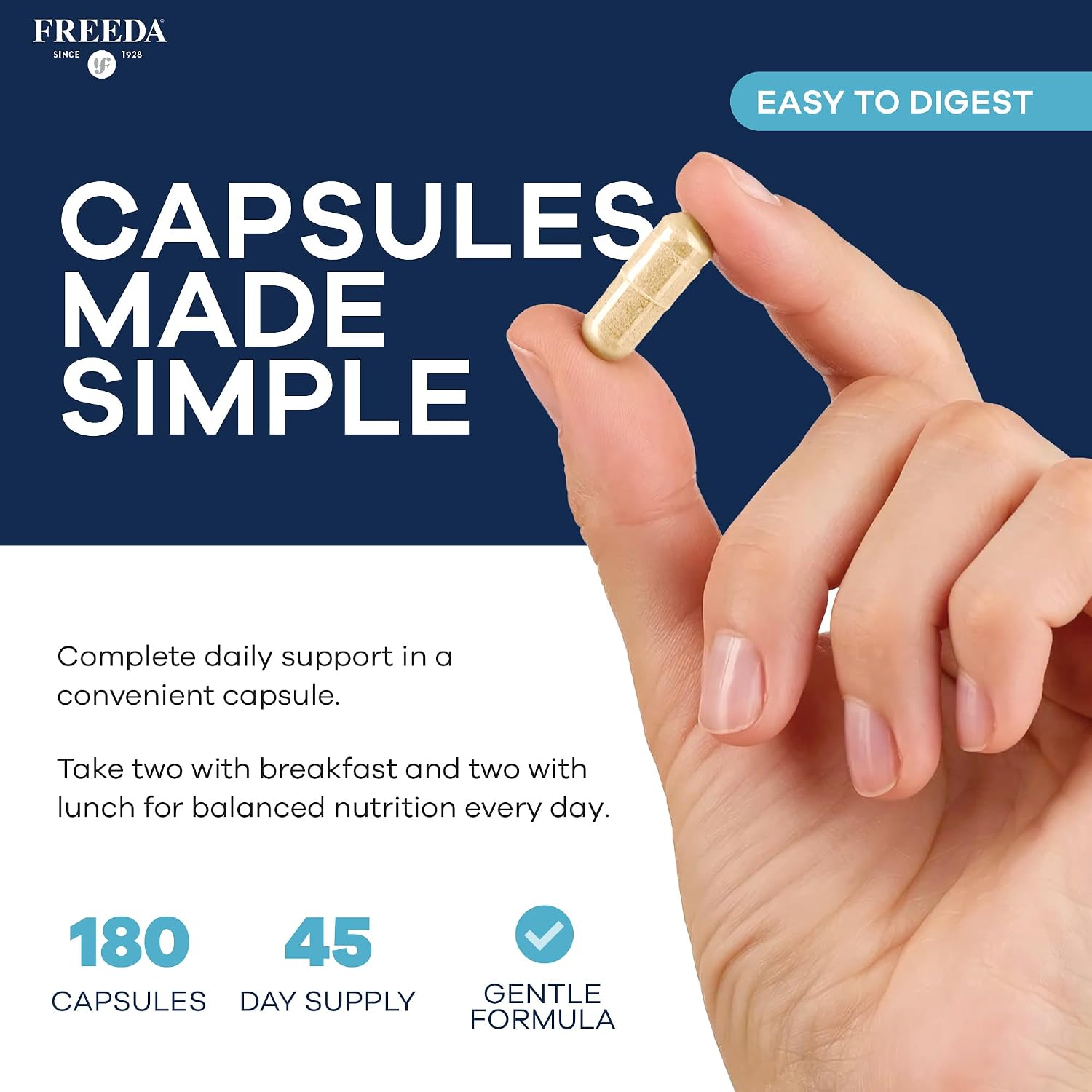 FREEDA SCD Multivitamin – Daily Multivitamin for Men & Women – Vegan, Gluten-Free, Kosher Certified – 180 Capsules