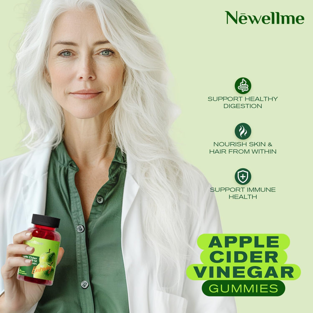 NEWELLME Apple Cider Vinegar Gummies B12 Multivitamin - ACV Supplement Gummy Vitamins, Energy & Detox | Vegan, Non-GMO & Gluten-Free (120)