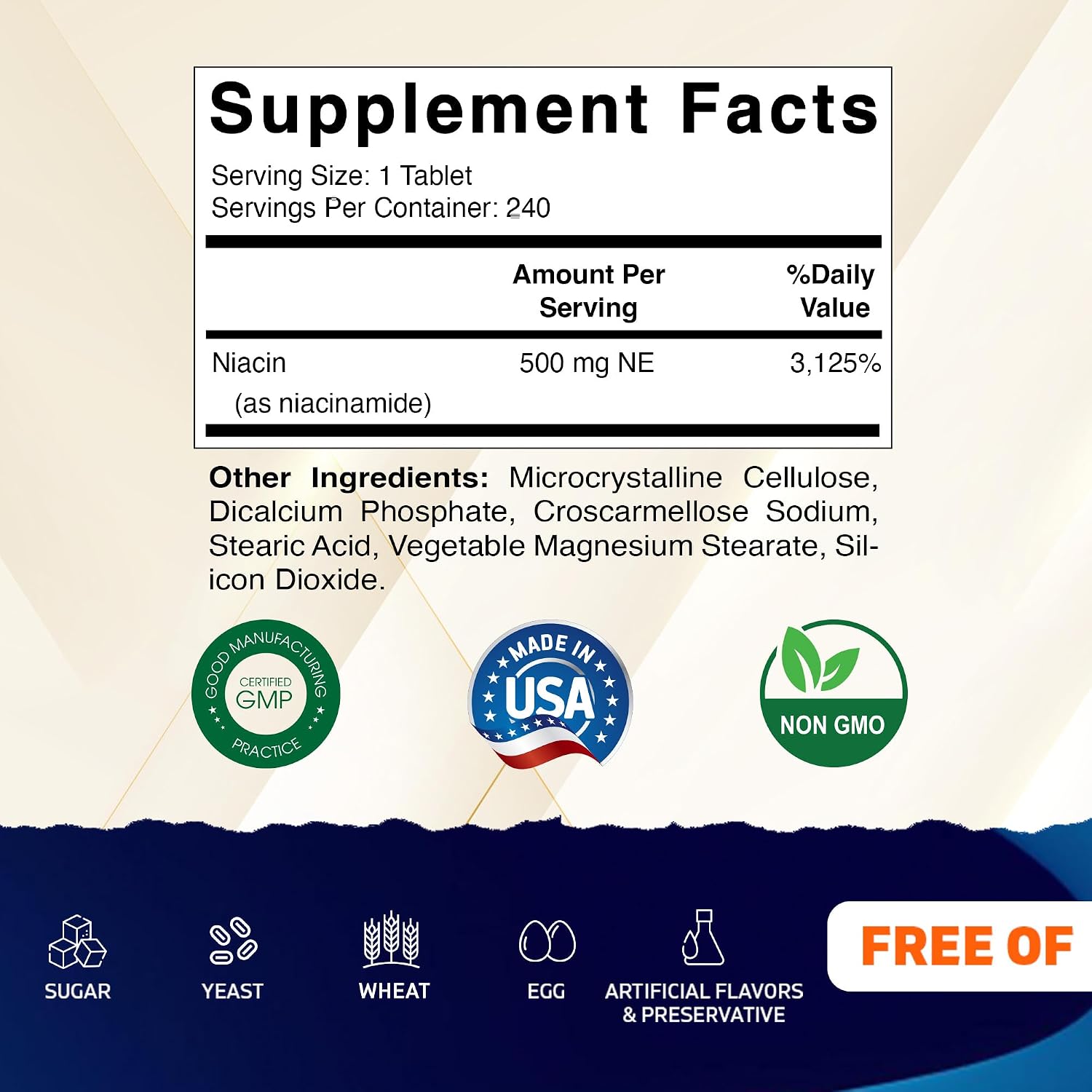 Vitamatic Niacinamida 500 mg, 240 Comprimidos - Vitamina B3 Sin Enrojecimiento - Apoya la Producción de Energía