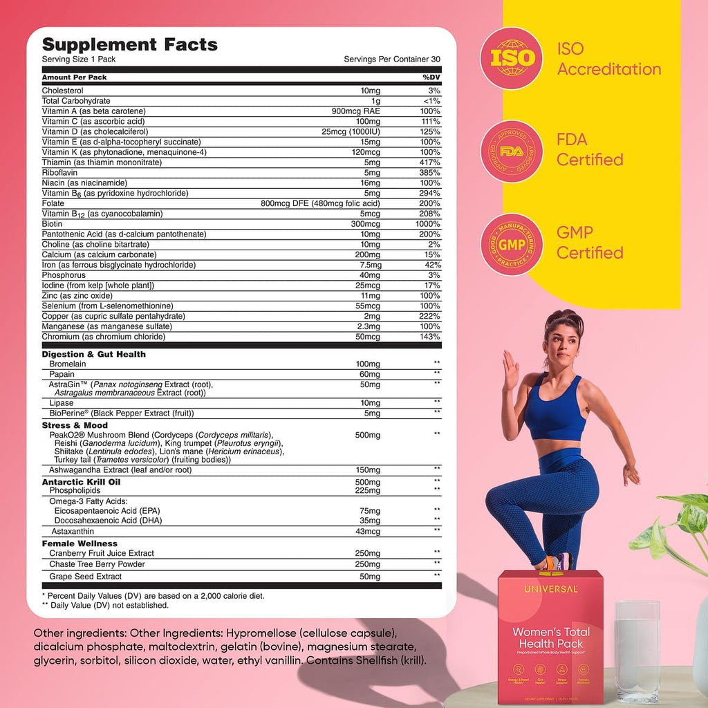 Universal U Women's Total Health Vitamin Packs — Pack Diario de Vitaminas para Mujeres, 30 Sobres